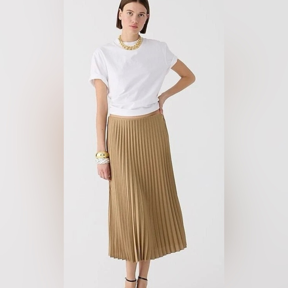 J crew NEW Gwyneth pleated slip skirt camel size Small $128 Lagenlook midi